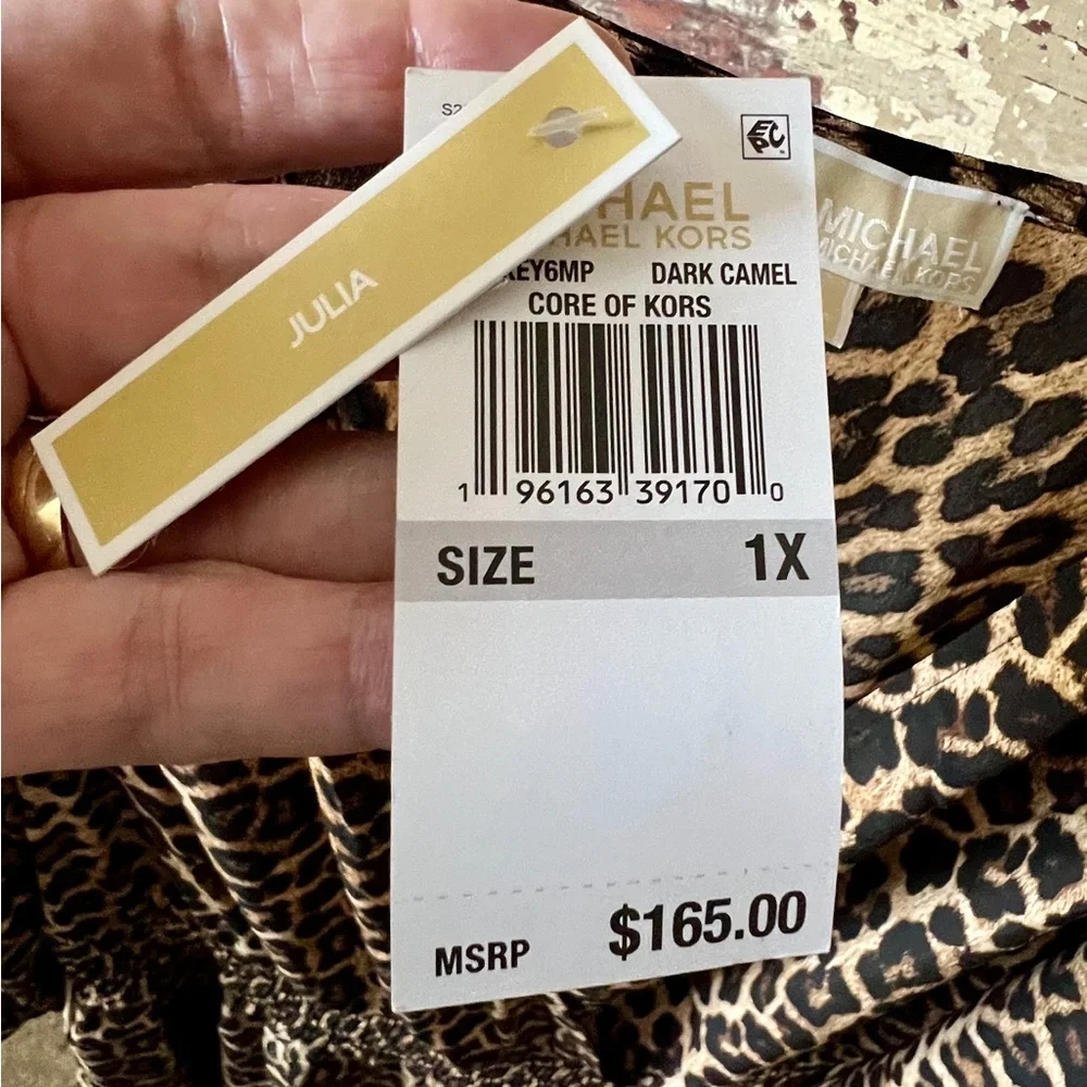🟤NEW! MICHAEL KORS Smocked Waist Animal Print Dress in Brown/Ivory/Black Sz 1X